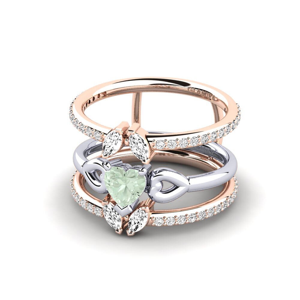14ct Rose & White Gold Green Amethyst Ring Vouma - SET