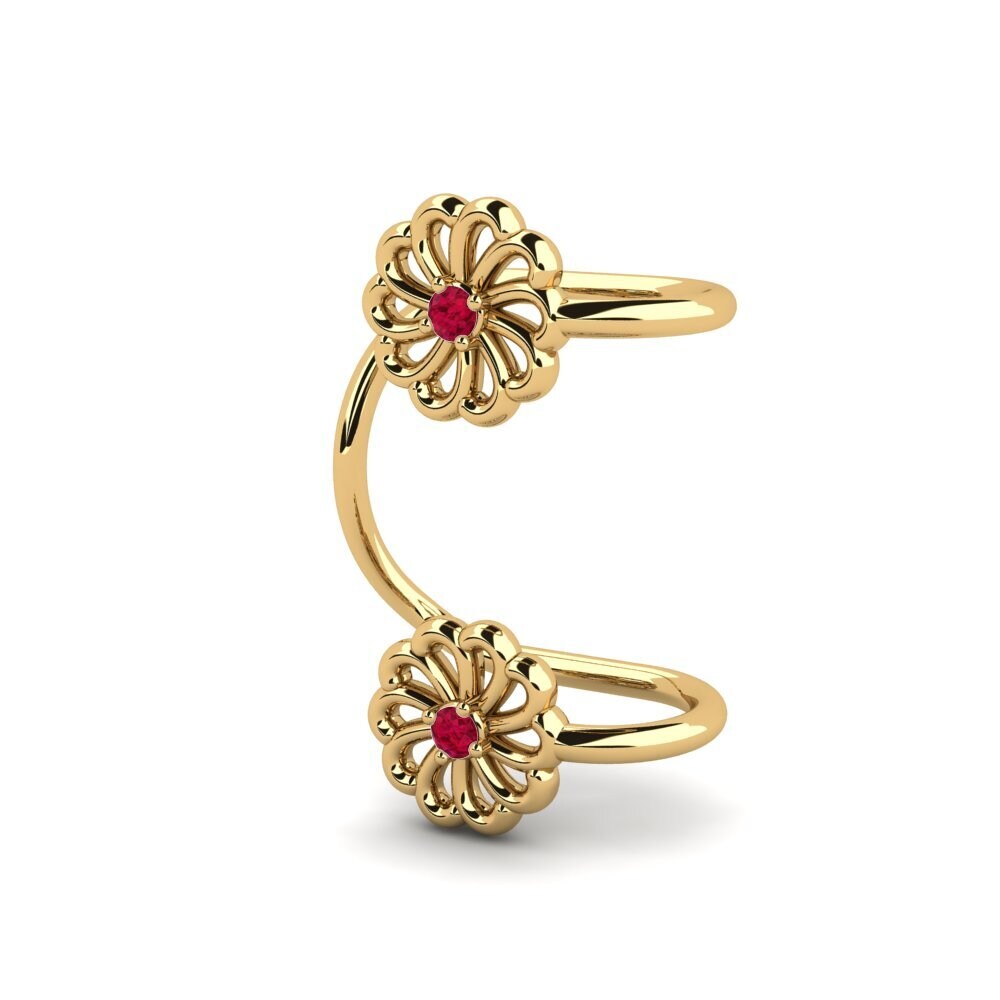 14ct Yellow Gold Ruby Women's Earring Vriller