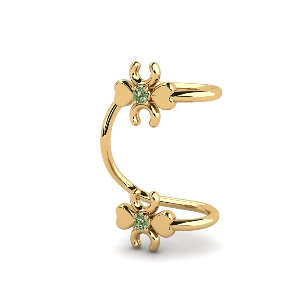 14ct Yellow Gold Green Diamond Women's Earring Vulcanite