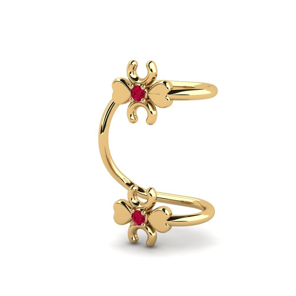14ct Yellow Gold Ruby Women's Earring Vulcanite