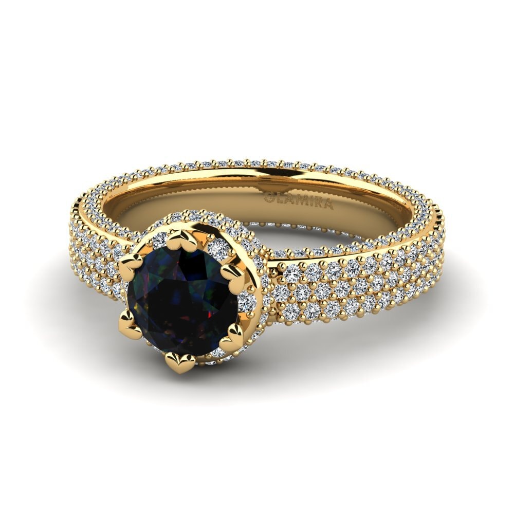 18k Oro Amarillo Opalo Negro Anillo de compromiso Wailord
