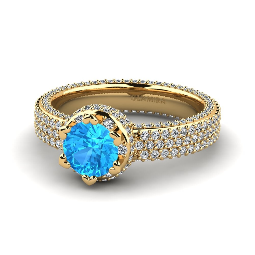 9k Oro Amarillo Topacio azul Anillo de compromiso Wailord