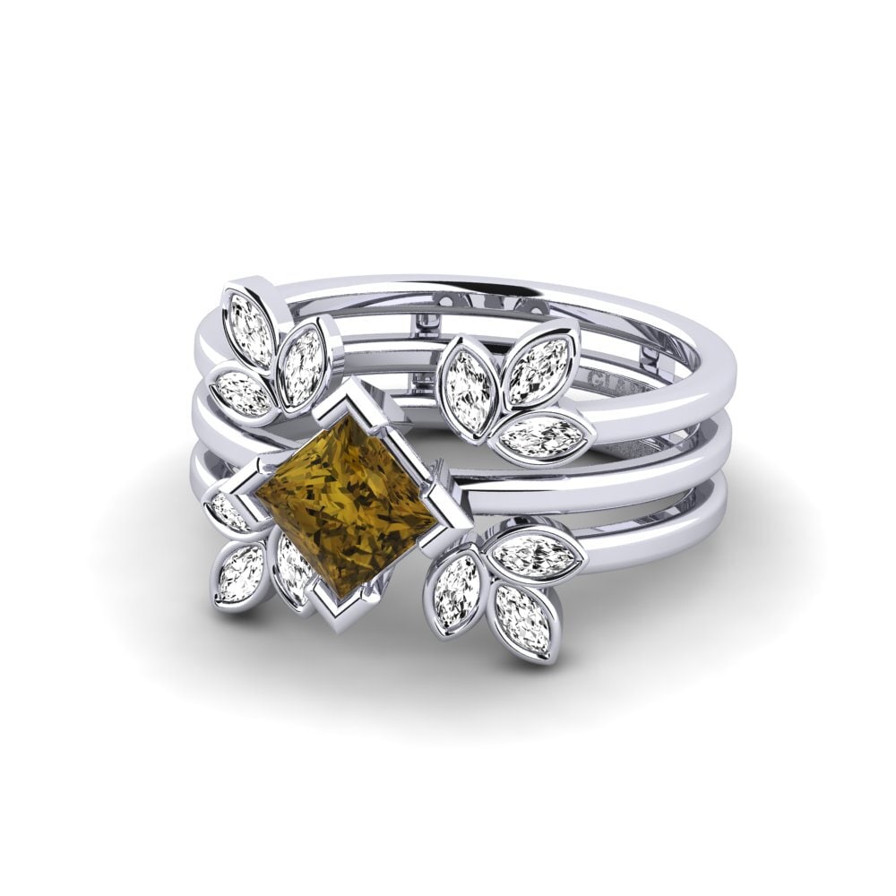 950 Platinum Brown Zircon Ring Wanjin - SET