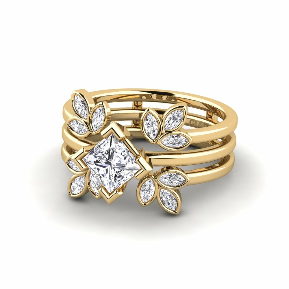 Princess 0.93 Carat Enhancer Diamond 14k Yellow Gold Ring Wanjin - SET