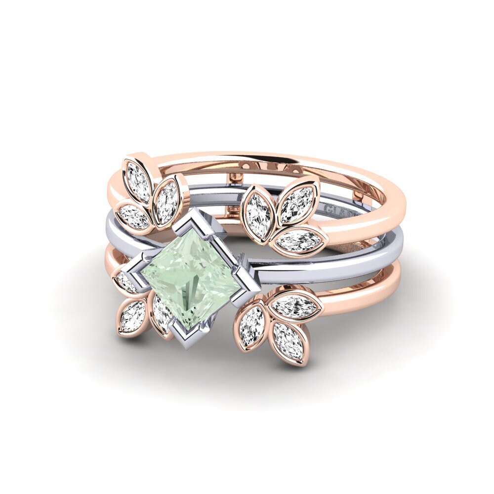 14ct Rose & White Gold Green Amethyst Ring Wanjin - SET