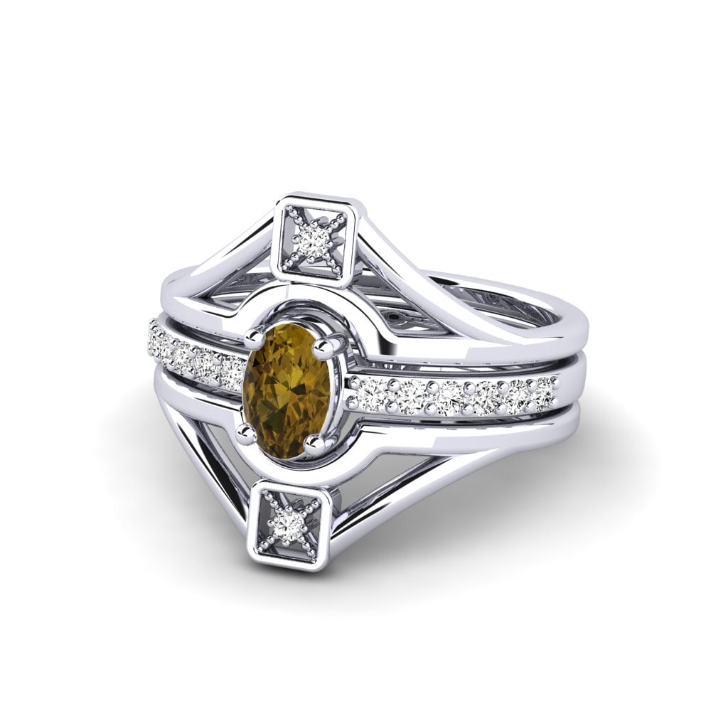 950 Platinum Brown Zircon Ring Wardodea - SET