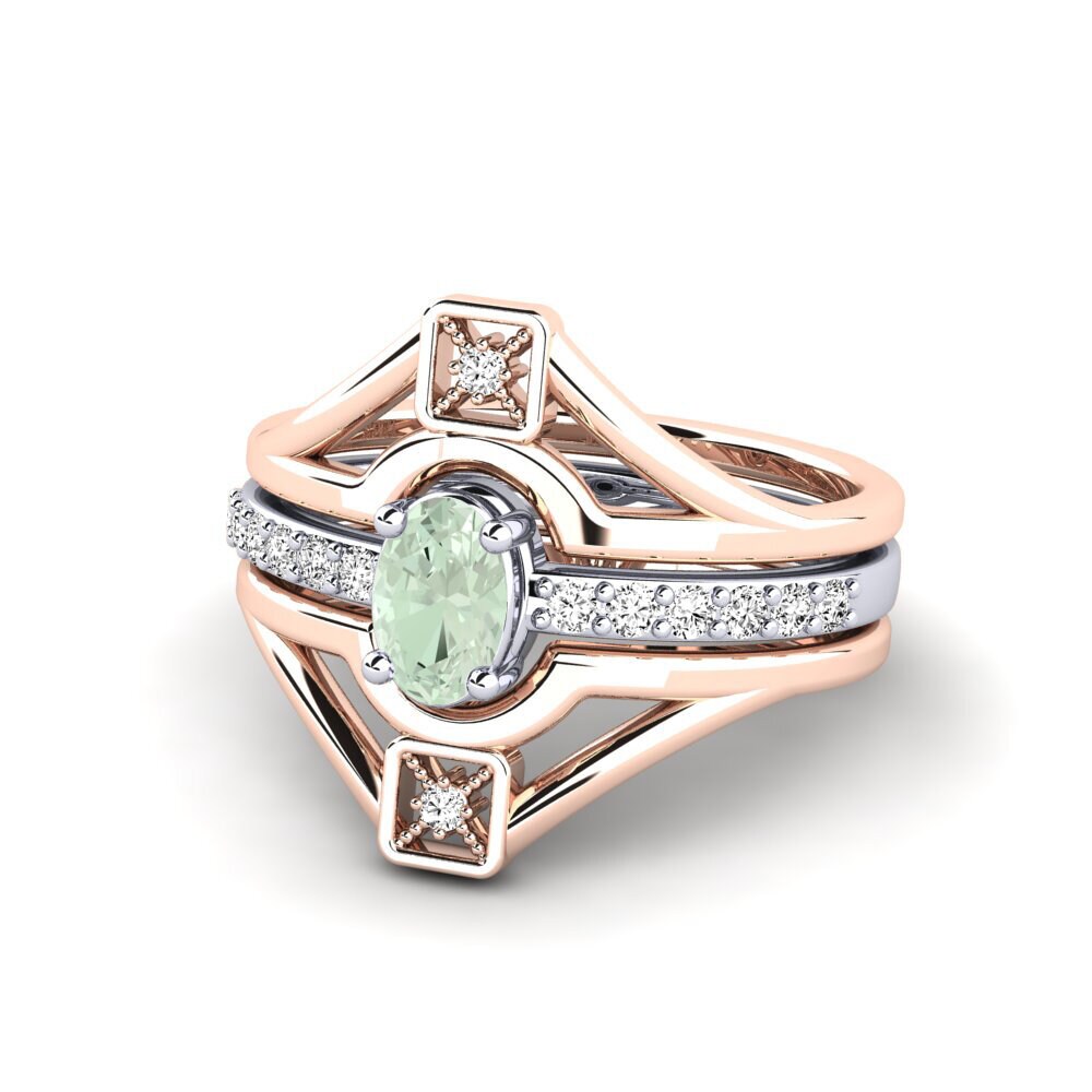 14ct Rose & White Gold Green Amethyst Ring Wardodea - SET
