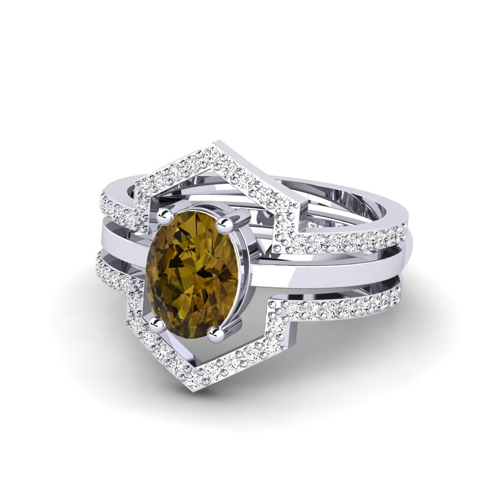 950 Platinum Brown Zircon Ring Wear - SET