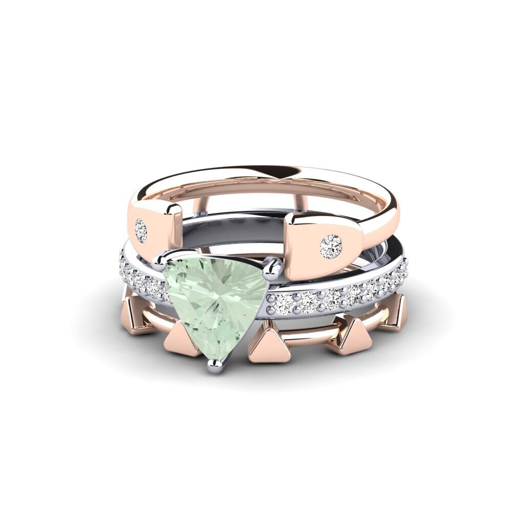 14ct Rose & White Gold Green Amethyst Ring Wegyron - SET