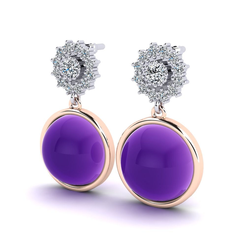 14ct Rose / White Gold Cabochon Round Women's Earring Wendelina