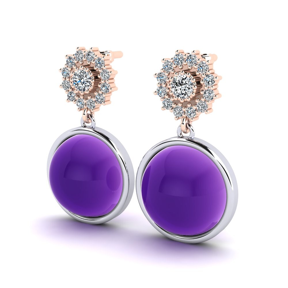 14ct White / Rose Gold Cabochon Round Women's Earring Wendelina