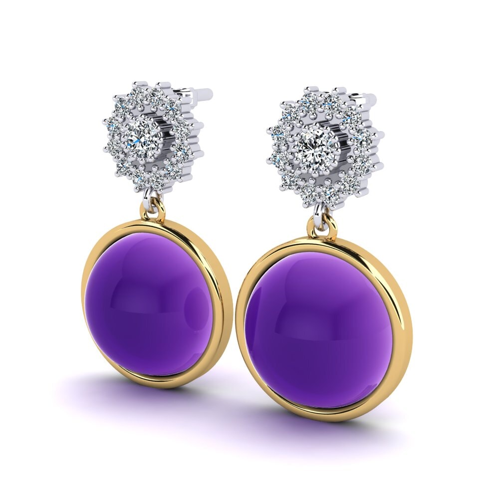 14ct Yellow / White Gold Cabochon Round Women's Earring Wendelina