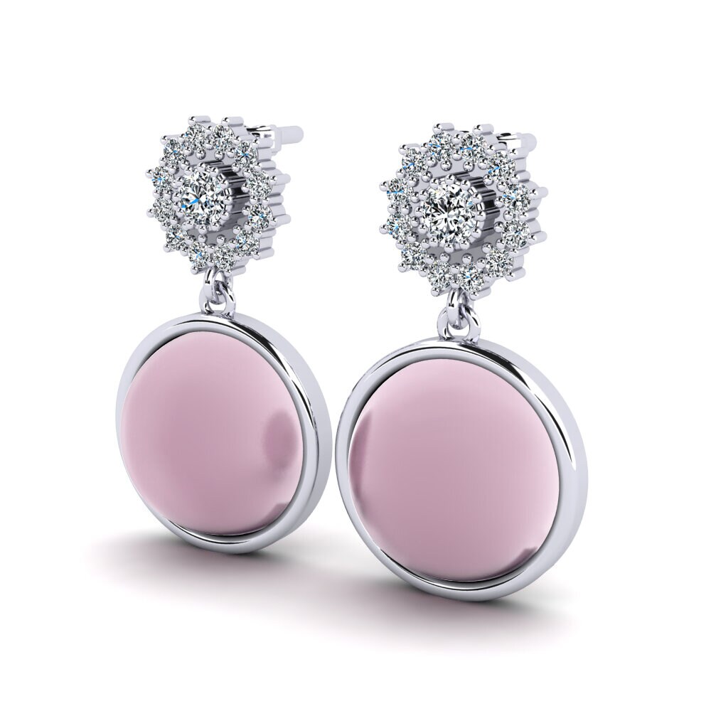 Paladio 950 Cuarzo Rosa Cabujón Pendiente de mujer Wendelina