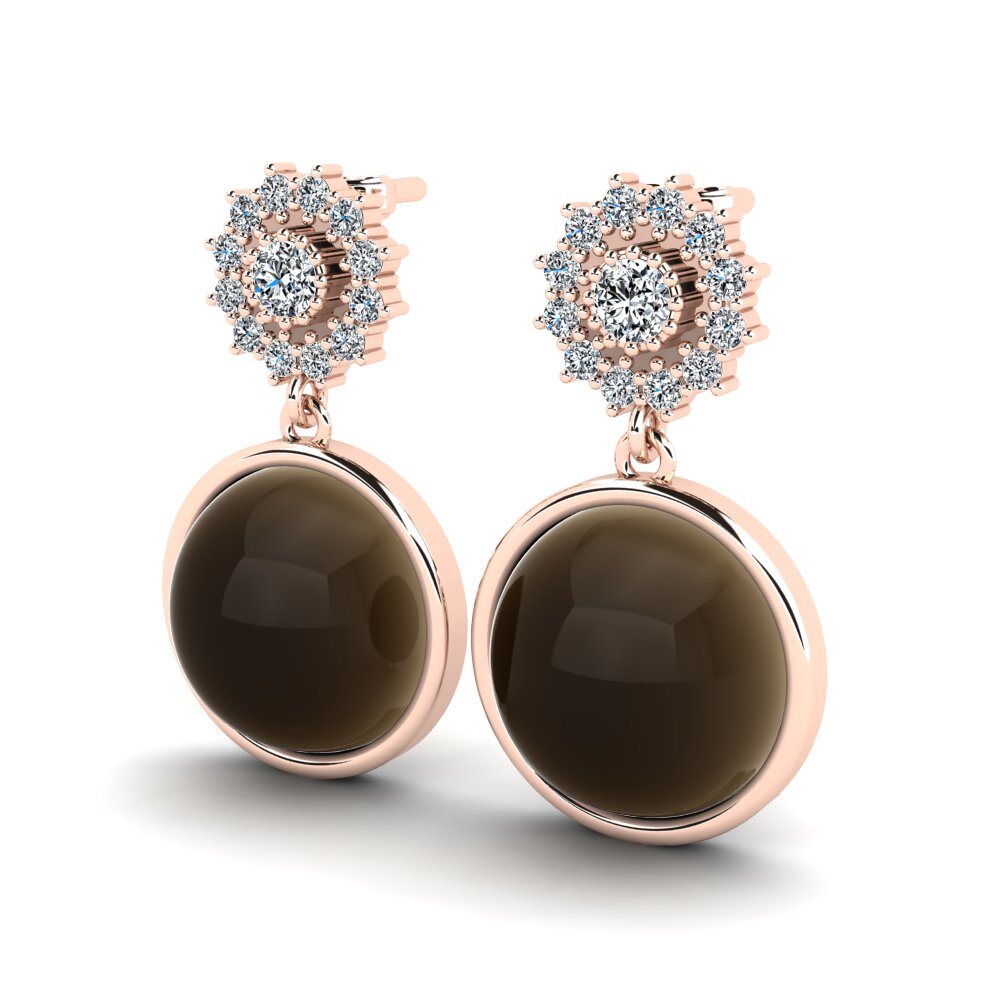 14ct Rose Gold Cabochon Smoky Topaz Women's Earring Wendelina
