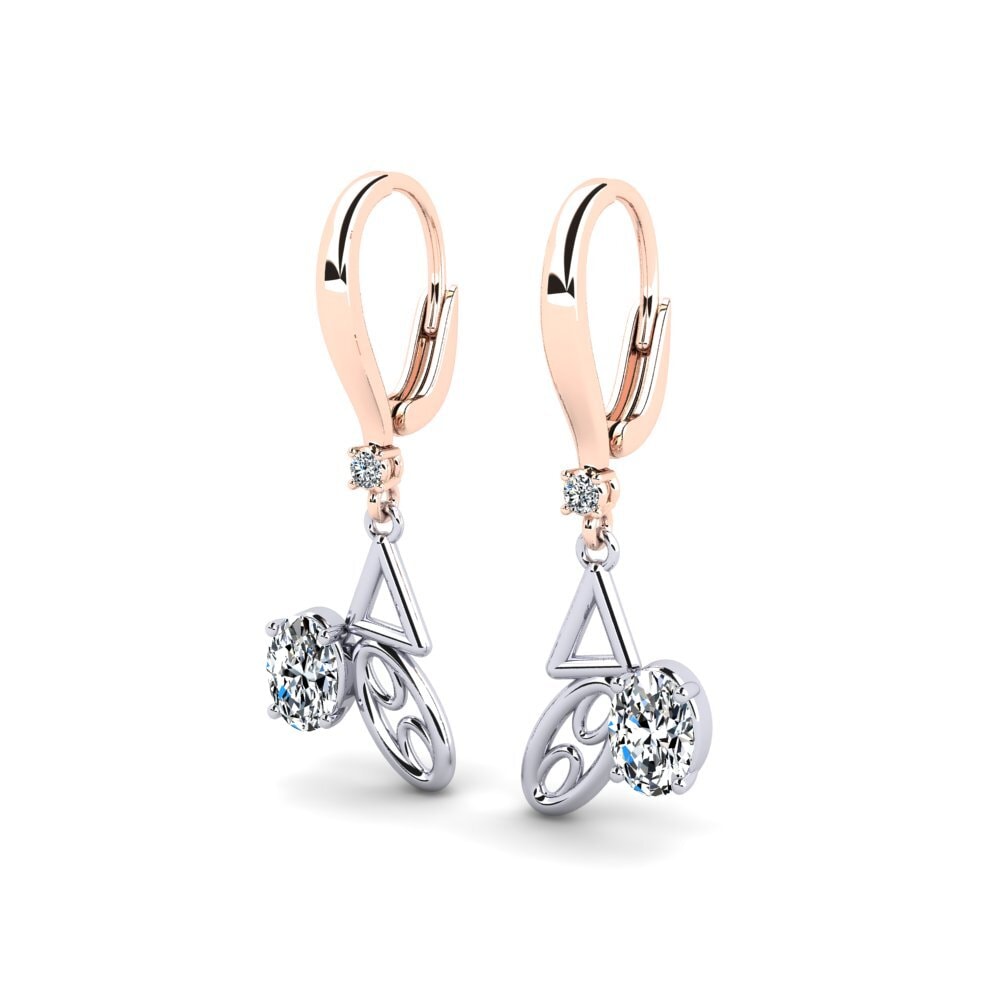14k Oro Blanco & Rosa Ovalado Pendiente de mujer Whitrack