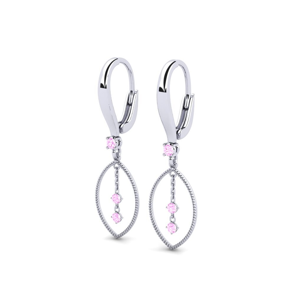 14k Oro Blanco Zafiro Rosado Pendiente de mujer Woolfell