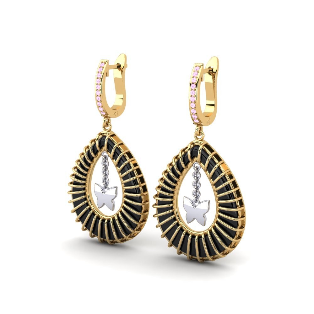 14k Oro Amarillo & Blanco Zafiro Rosado Pendiente de mujer Wooten