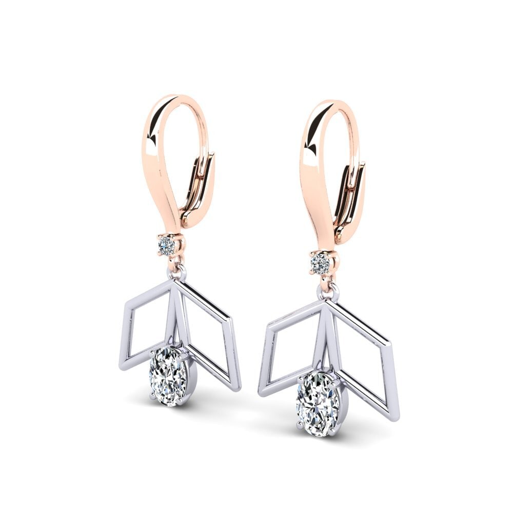 14k Oro Blanco & Rosa Ovalado Pendiente de mujer Woozy