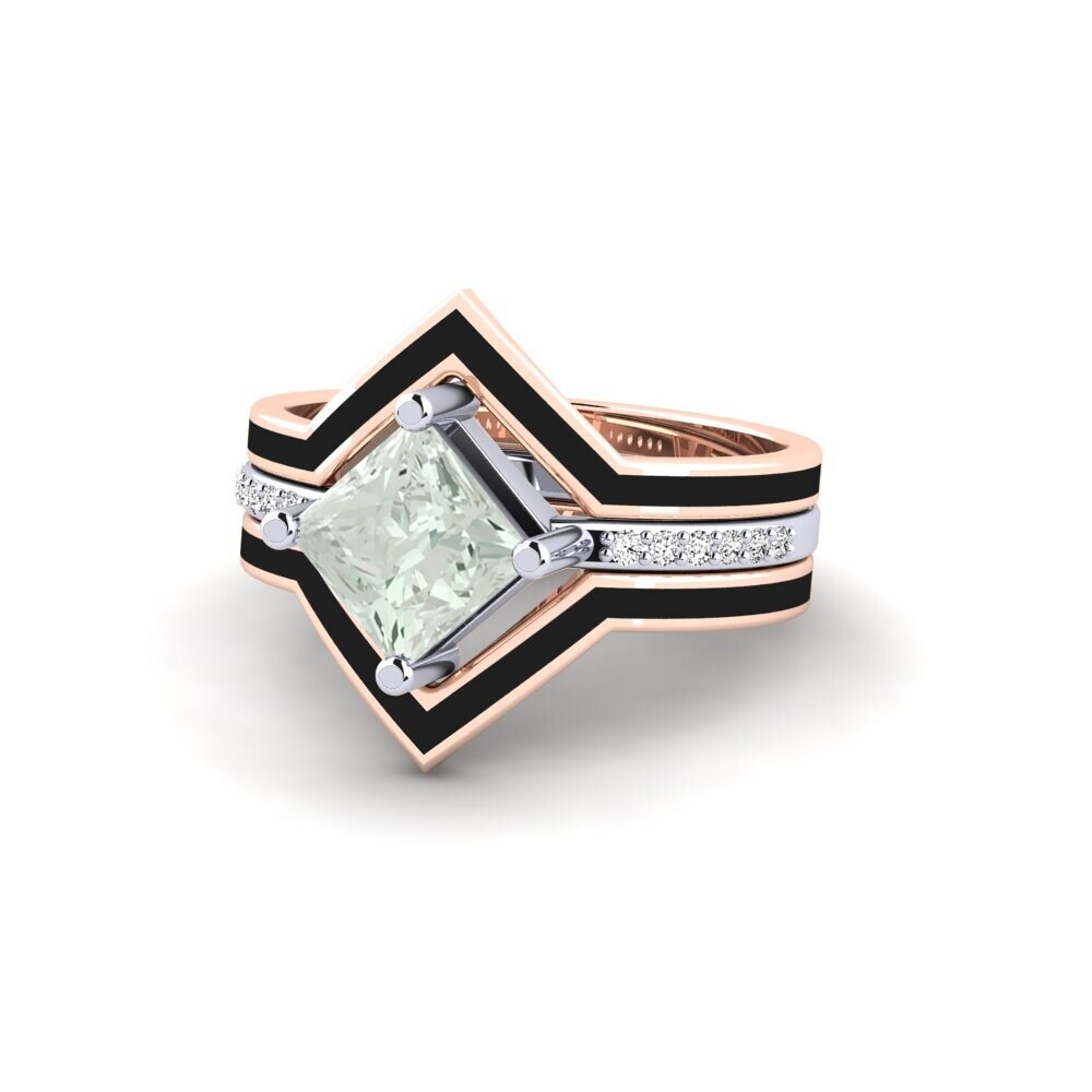 14ct Rose & White Gold Green Amethyst Ring Wourg - SET