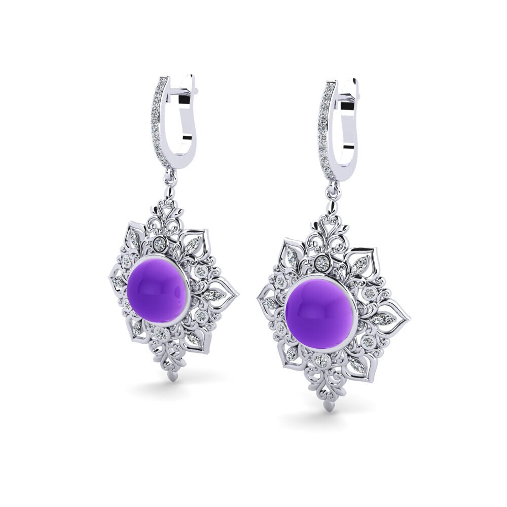 Đá Cabochon Thạch Anh Tím Bông tai nữ Xeve