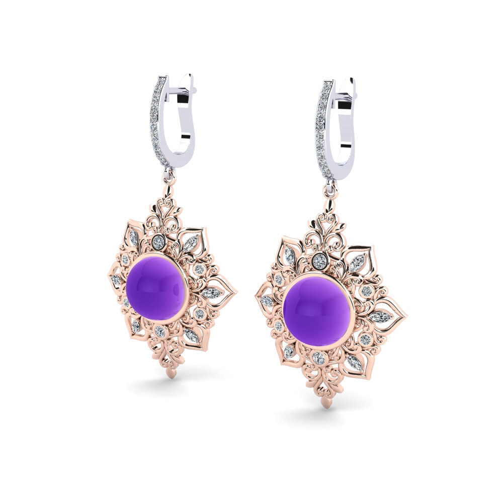 9k Oro Blanco & Rosa Amatista Cabujón Pendiente de mujer Xeve