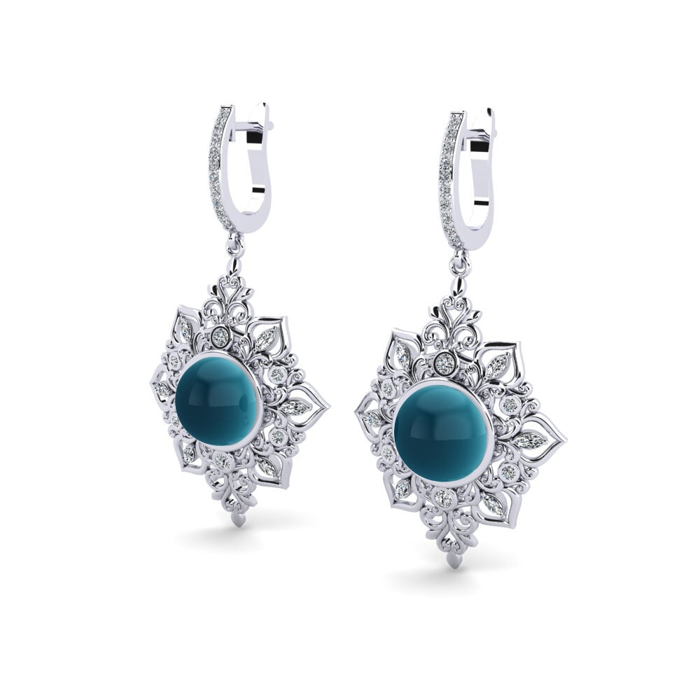 Đá Cabochon Topaz xanh London Bông tai nữ Xeve