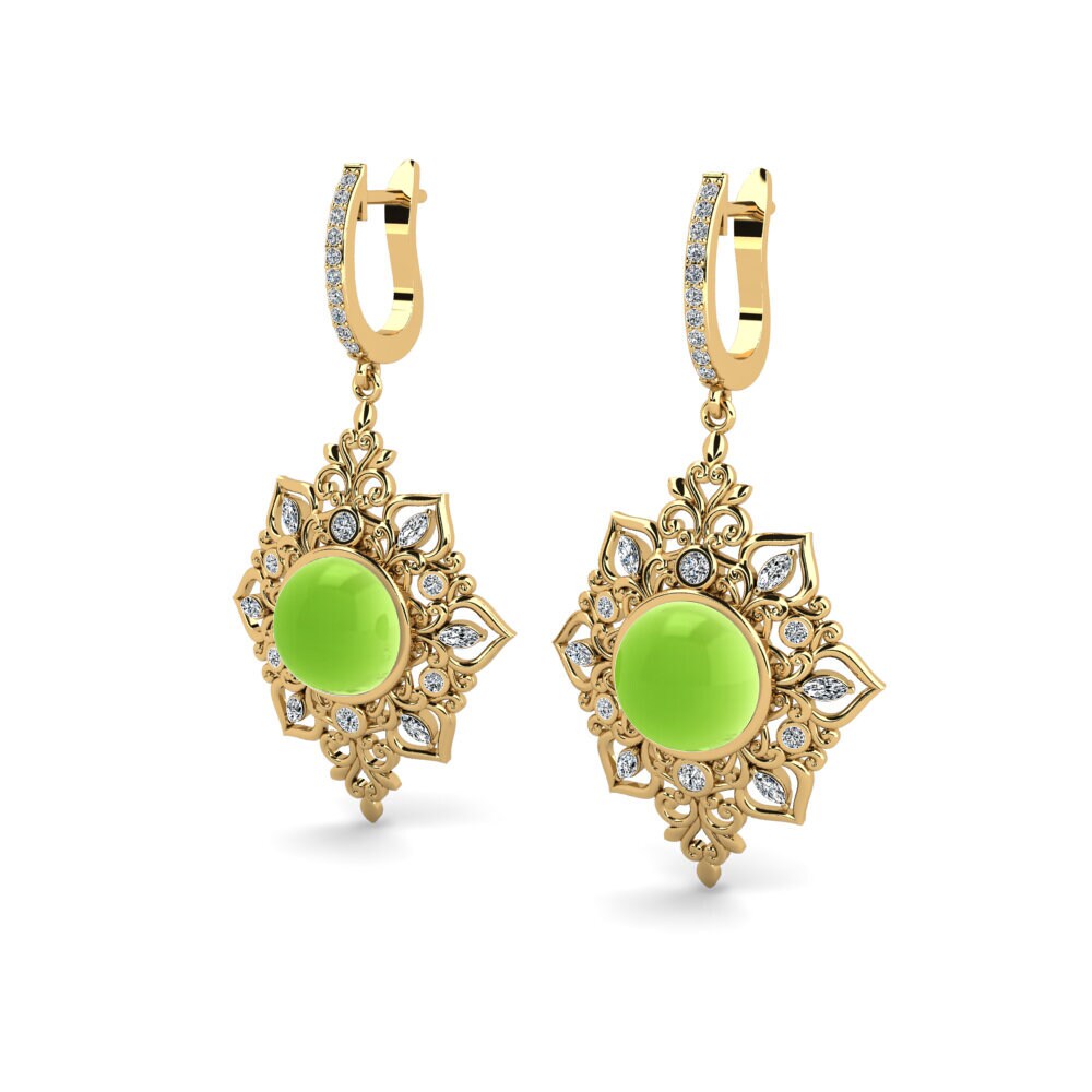 14k Oro Amarillo Peridoto Cabujón Pendiente de mujer Xeve