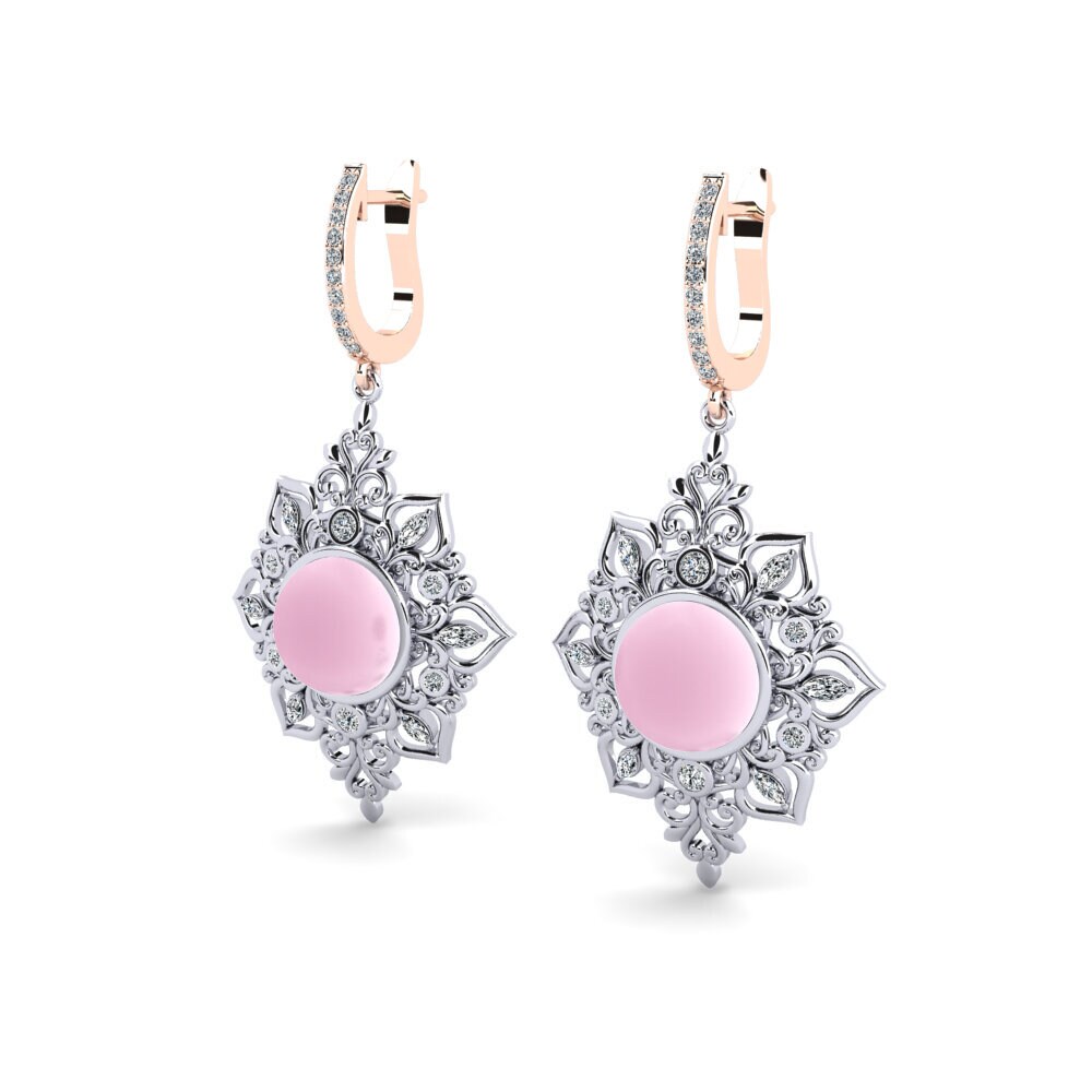 14ct Rose / White Gold Cabochon Round Women's Earring Xeve
