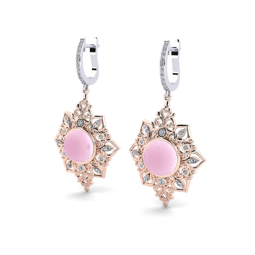 14ct White / Rose Gold Cabochon Round Women's Earring Xeve
