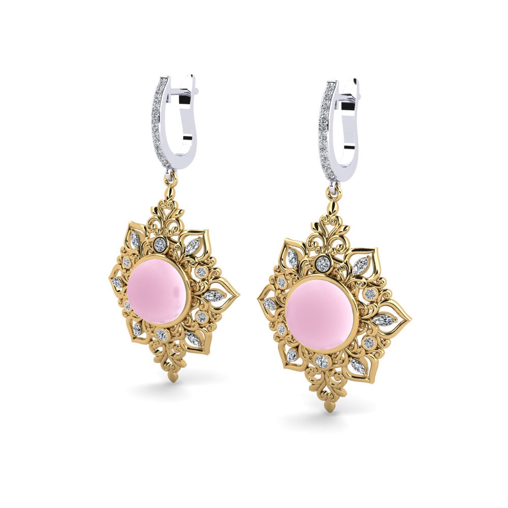 14ct White / Yellow Gold Cabochon Round Women's Earring Xeve