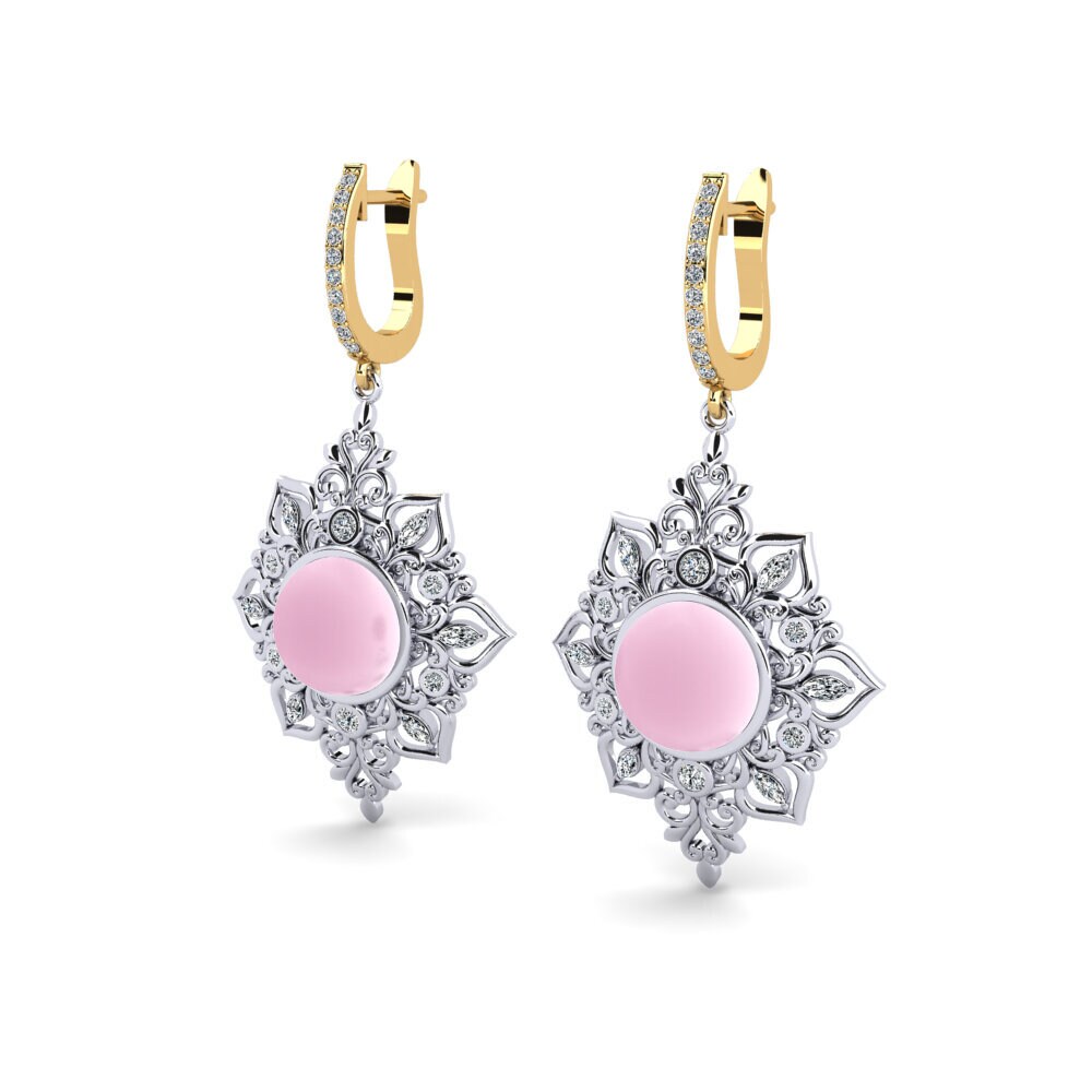14ct Yellow / White Gold Cabochon Round Women's Earring Xeve