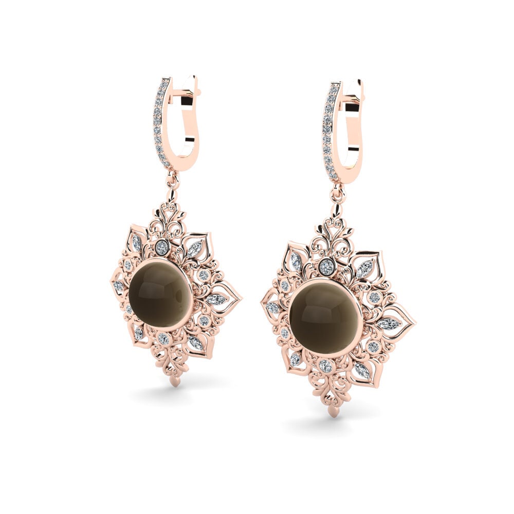 14ct Rose Gold Cabochon Smoky Topaz Women's Earring Xeve