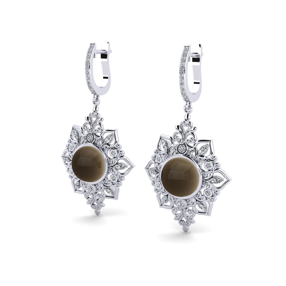 Đá Cabochon Thạch Anh Khói Bông tai nữ Xeve