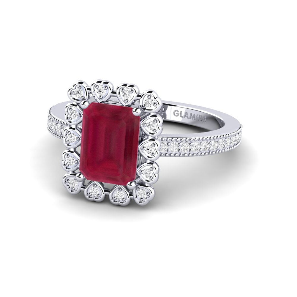 14ct White Gold Emerald Cut Ruby Engagement Ring Xyster