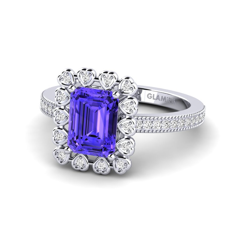 14ct White Gold Emerald Cut Tanzanite Engagement Ring Xyster