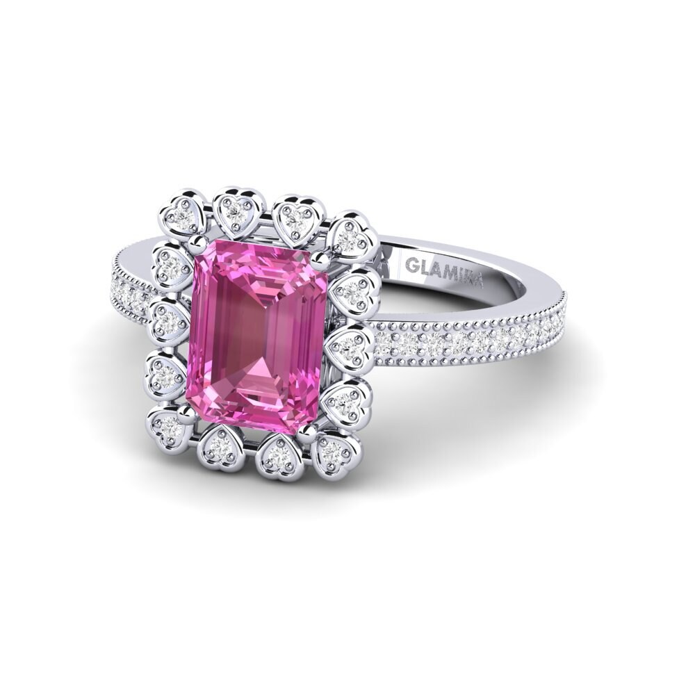 14ct White Gold Emerald Cut Pink Topaz Engagement Ring Xyster