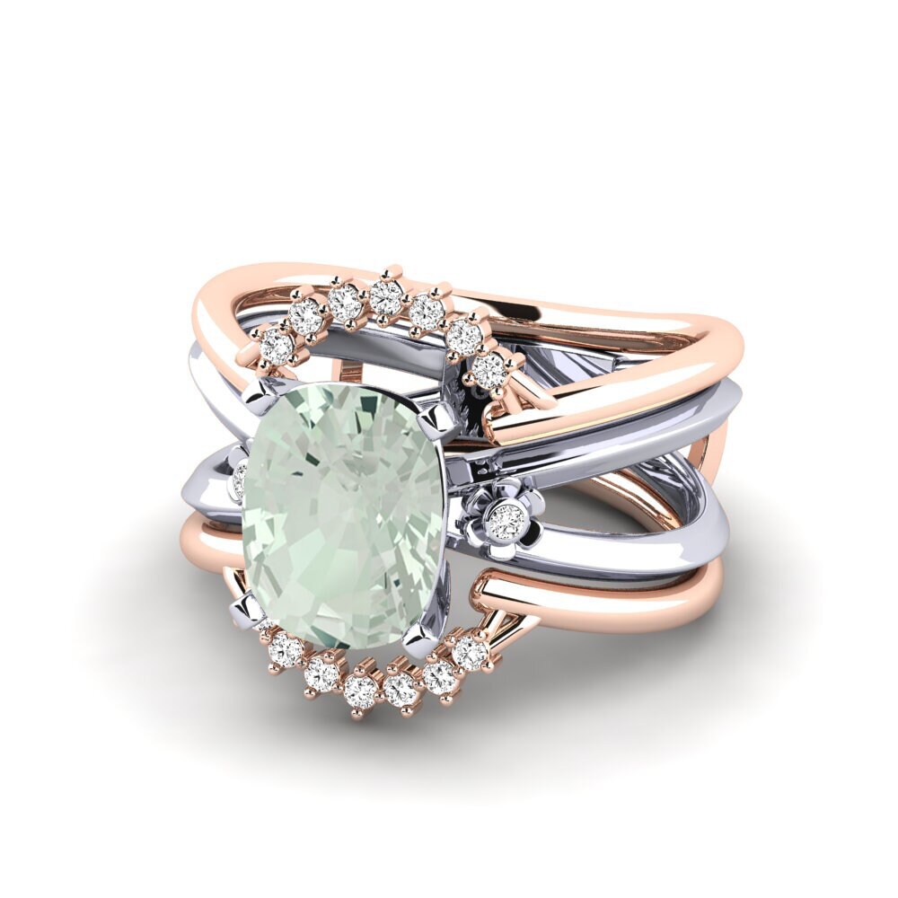 14ct Rose & White Gold Green Amethyst Ring Yablexa - SET