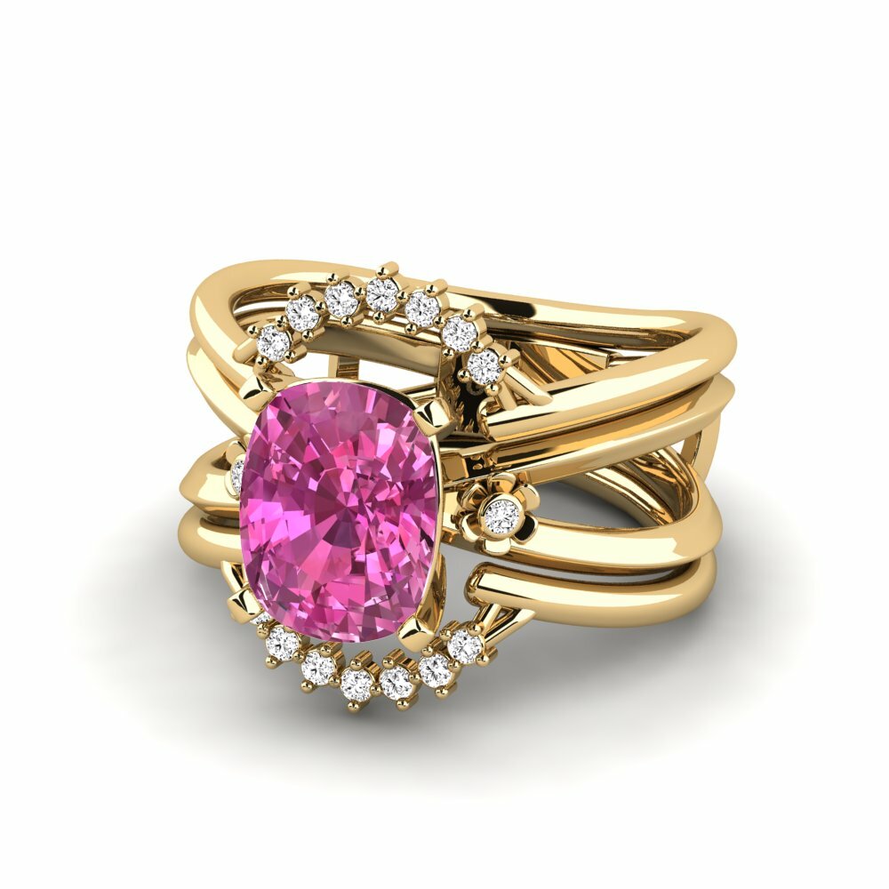 Anillo Yablexa - SET 14k Oro Amarillo Topacio Rosa Enhancer 2.8 Quilates Cojín