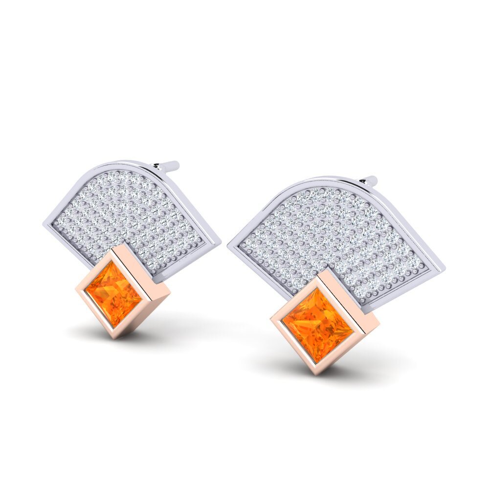 9K White & Rose Gold Orange Sapphire Earring Yalaza