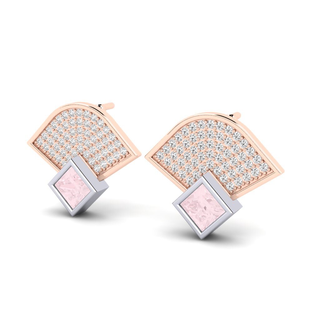 9k Oro Rosa & Blanco Cuarzo rosa Pendiente de mujer Yalaza
