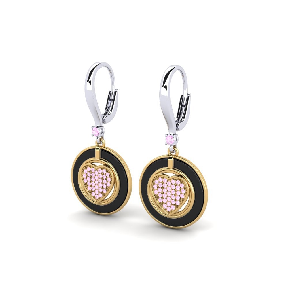 14k Oro Amarillo & Blanco Zafiro Rosado Pendiente de mujer Yasuko