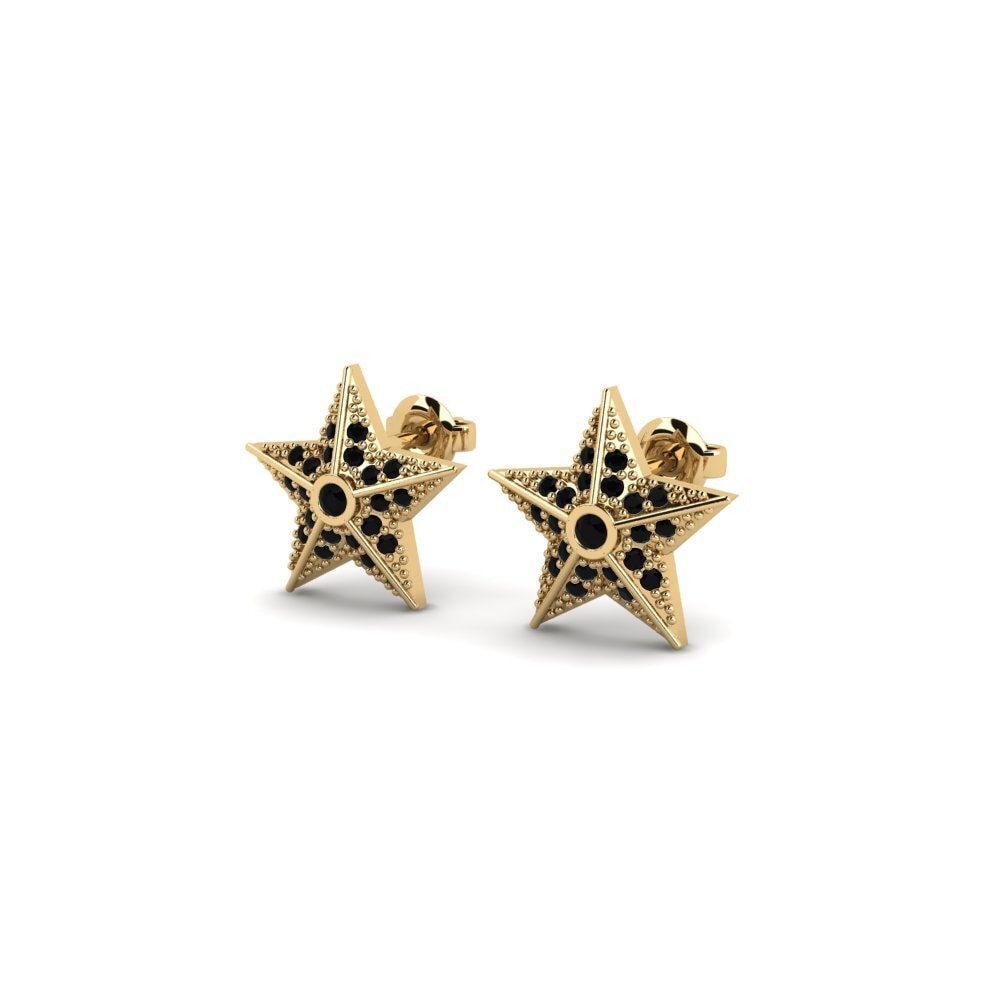14ct Yellow Gold Round Black Diamond Women's Earring Yera