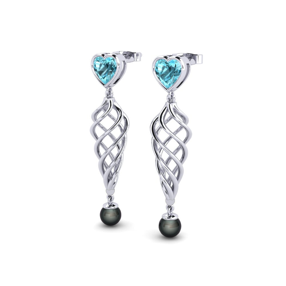 14k Oro Blanco Circón Azul Pendiente de mujer Yhtos