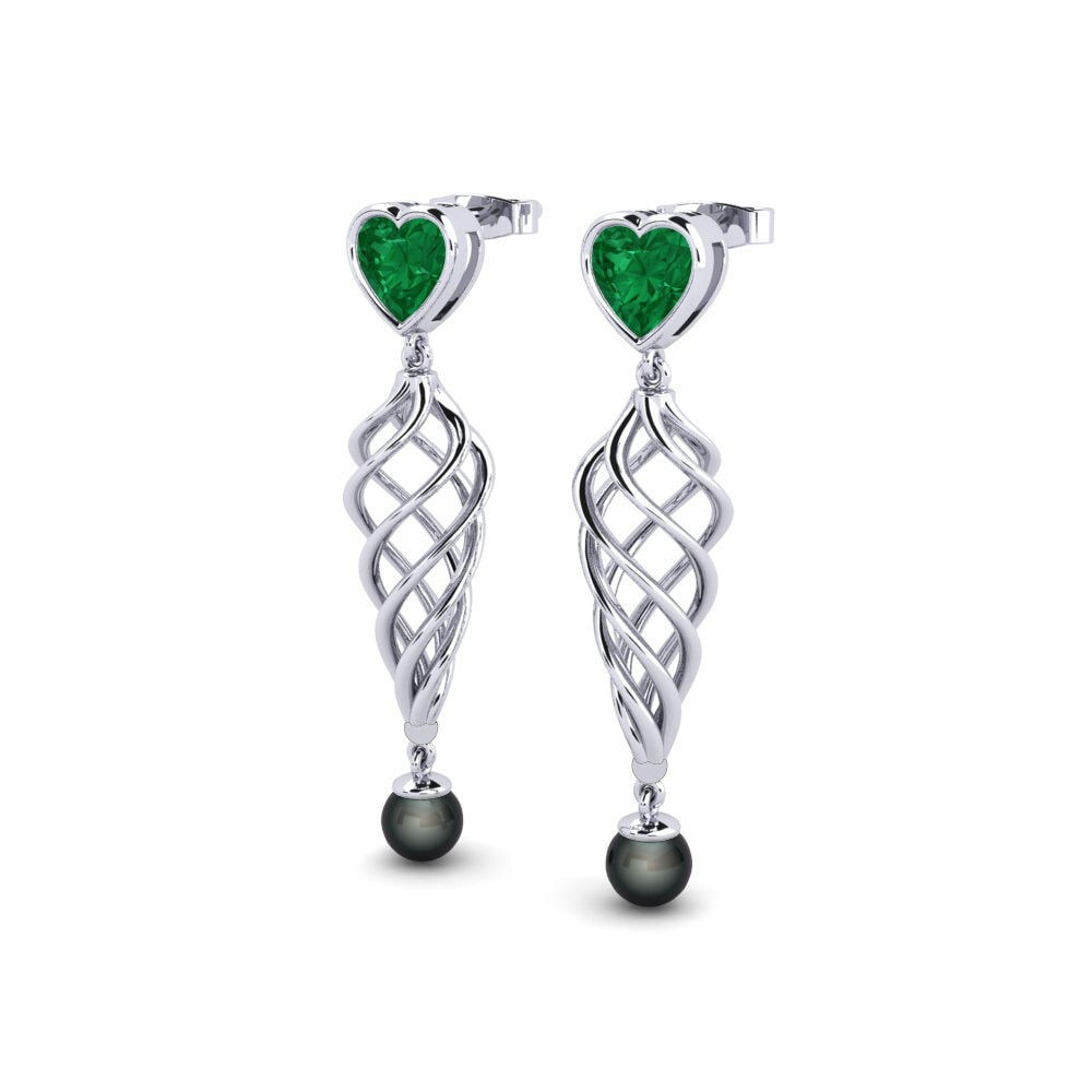 950 Palladium Emerald (Lab Created) Women's Earring Yhtos