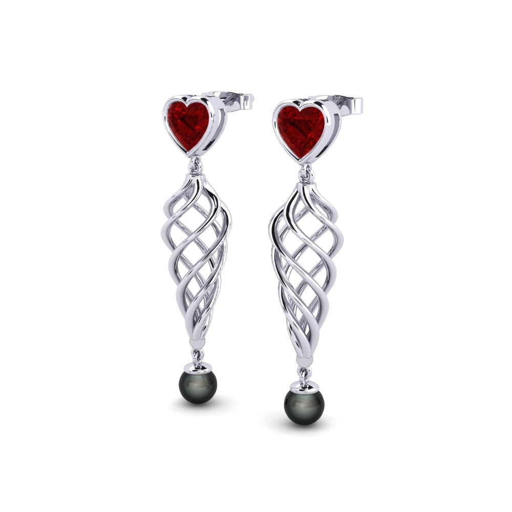 White Silver Ruby (Lab Created) Women's Earring Yhtos