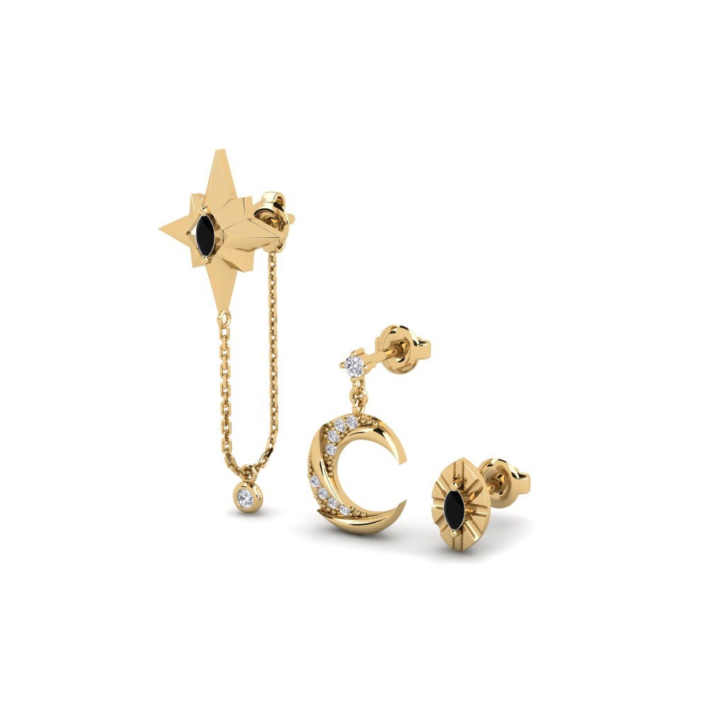 14ct Yellow Gold Marquise Black Diamond Women's Earring Yiriti - SET