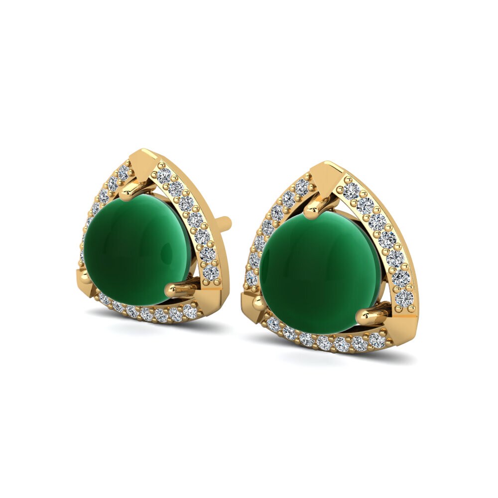 14K Yellow Gold Cabochon Emerald Earring Ynes