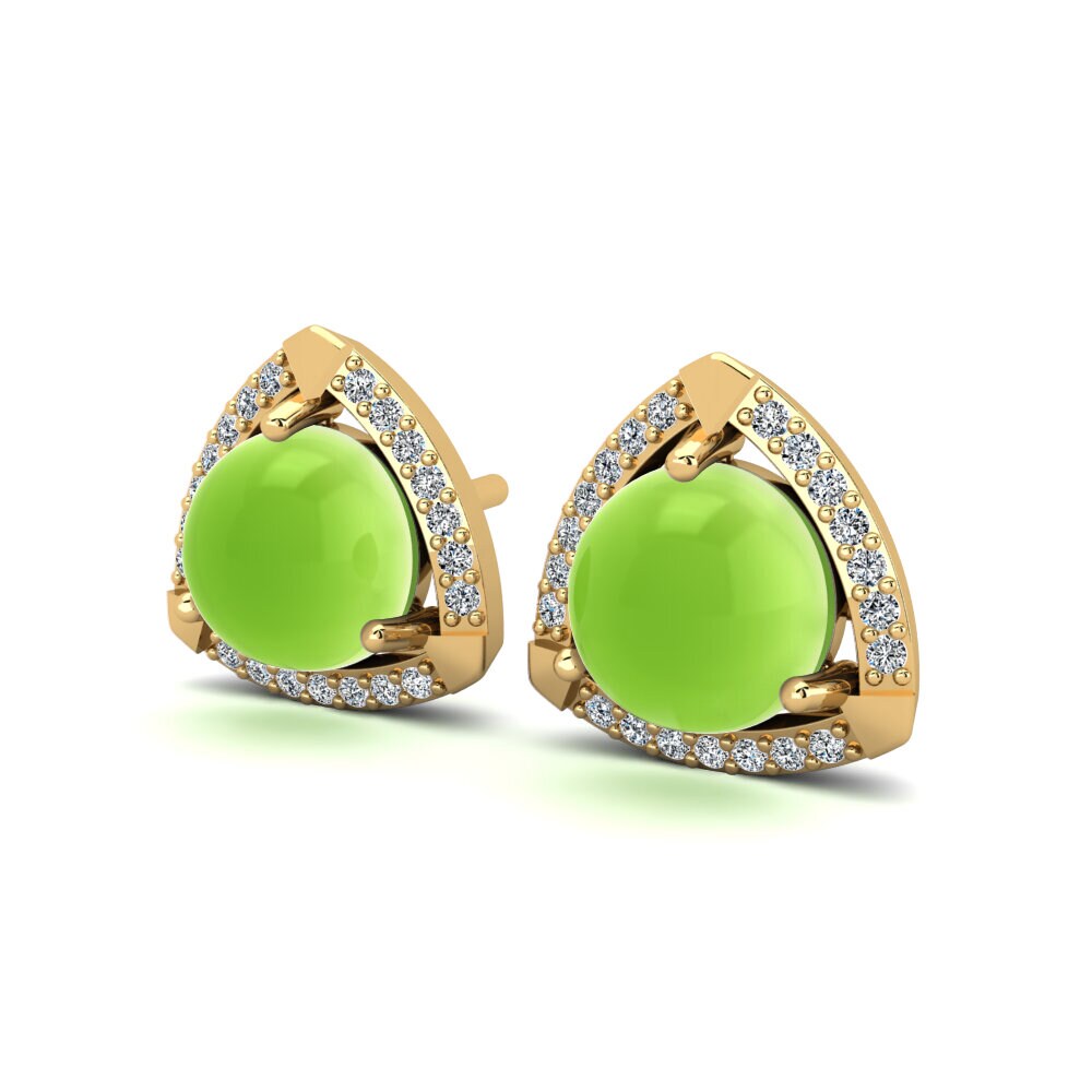 14k Oro Amarillo Peridoto Cabujón Pendiente de mujer Ynes