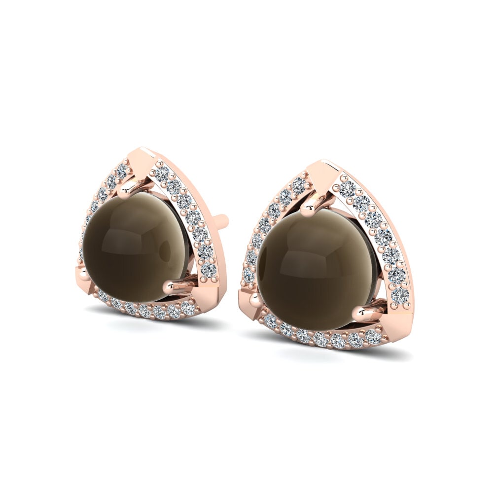 14ct Rose Gold Cabochon Smoky Topaz Women's Earring Ynes