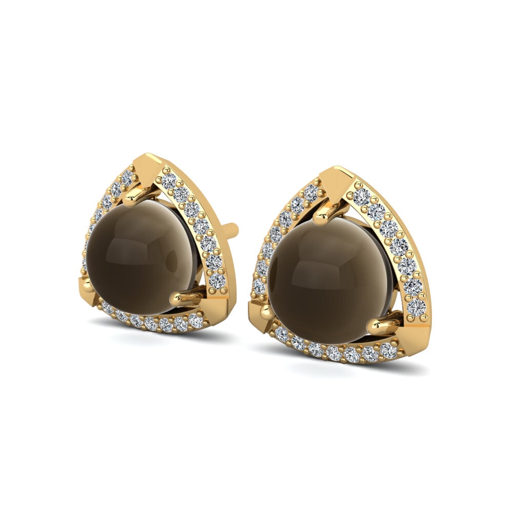 14ct Yellow Gold Cabochon Smoky Topaz Women's Earring Ynes